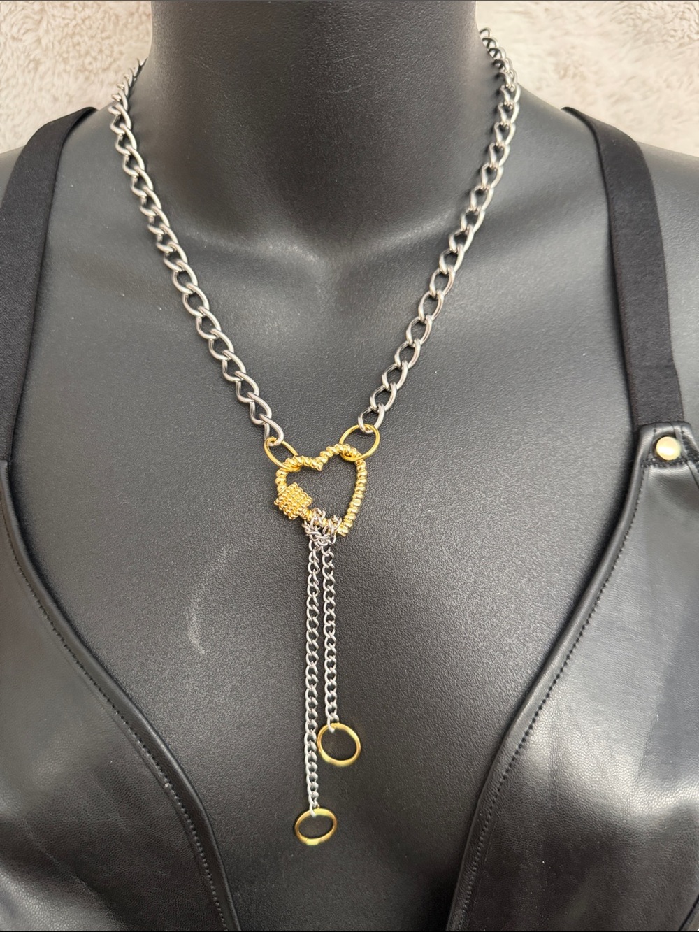 Two-Tone Heart Drop Chain Necklace - Gold & Silver | NWOT